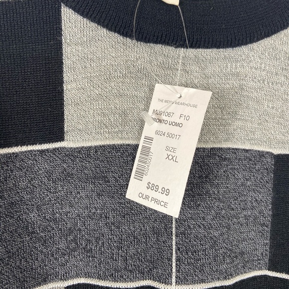 Pronto Uomo Pull Over Sweater Gray Black XXL NWT checkered Long Sleeve - Picture 5 of 5
